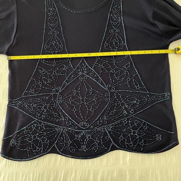 JACQUES VERT Navy Blue Iridescent Beads Fine Knit Sweater Embellished Fancy - Picture 15 of 16